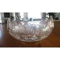 Very striking large vintage boat-shaped glass bowl with scalloped rim