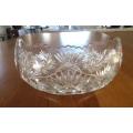 Very striking large vintage boat-shaped glass bowl with scalloped rim