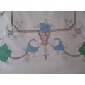 A large vintage embroidered Madeira table cloth with lovely detail