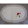 A beautiful Pure Irish linen set - larger embroidered oval cloth plus two small round ones