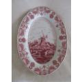 Unusual Delft red/pink oval display plate - Oude Molen Fabriek