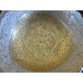 Ornately etched small brass footed bon bon dish
