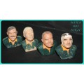 FOUR RARE AND UNUSUAL  HAND PAINTED POTTERY BUSTS OF SPRINGBOK RUGBY  LEGENDS TAKE A LOOK