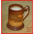 VINTAGE MILK GLASS BEER MUG THERE IS A MAN WHO NEVER DRINKS
