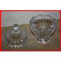 SCALLOP SIDED CLEAR GLASS LIDDED JAM JAR OR SUGAR BOWL PRETTY ITEM