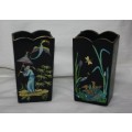 PAIR BLACK LACQUERED ORIENTAL CONTAINERS WITH MOTHER OF PEARL DETAIL