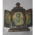 VINTAGE RELIGIOUS TRIPTYCH  ICON OF JESUS WOODEN WITH HINGED DOORS  SMALL