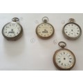4 x Vintage Pocket Watches. ` For spares & repairs `