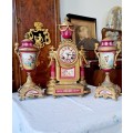 PH. Mourey French Gilt Bronze & Porcelain Garniture clock Set REDUCED