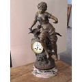 Beautifull French sigened F.Moreau spelter Premier fruits clock TERMS AVAILABE