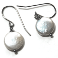 Atenea handmade natural white coin freshwater pearl earrings on stainless steel ear wire