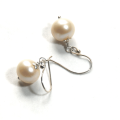Atenea handmade 11-12mm AAA perfect round White freshwater Pearl earrings on sterling silver