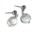 Atenea handmade Freshwater coin pearl earrings with stainless steel studs  pearl diameter 14mm