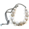 Atenea handmade White Druzy quartz necklace with white pearls & stainless steel chain & clasp