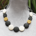 Atenea handmade White, Black & Mustard lava necklace on stainless steel