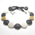 Atenea handmade White, Black & Mustard lava necklace on stainless steel