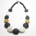 Atenea handmade White, Black & Mustard lava necklace on stainless steel