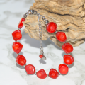 Natural Red Coral Coin bracelet on stainless steel