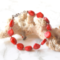 Natural Red Coral Coin bracelet on stainless steel