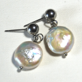 Atenea handmade Freshwater coin pearl earrings with stainless steel studs  pearl diameter 14mm