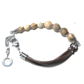 Atenea handmade Natural Picture Jasper bracelet with saddle brown leather