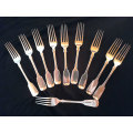 10 Antique English Silver Forks. Full Hallmarks. London 1854. John & Henry Lias. 427 grams