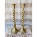 Vintage Large Twisted Solid Heavy Brass Candle Holders