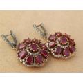 Exquisite heavy sterling silver ruby earrings - weight 17.28 g.