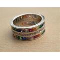 Marvelous solid sterling silver ruby, sapphire, amethyst, emerald and topaz ring - weight 6.77 g.