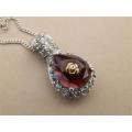 Astonishing solid 9 ct gold and sterling silver natural amethyst pendant and chain - weight 3.30 g.