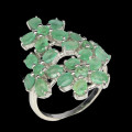 Spectacular solid sterling silver 14 ct white gold finish ring with 24 natural emeralds.