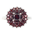Exquisite NATURAL dark red Mozambique Garnet ring, 14 ct white gold over solid sterling silver