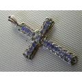 Magnificent Solid Sterling Silver Natural Tanzanite Cross Pendant
