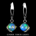 Marvelous Natural Ethiopian Fire Opal Earrings Solid Sterling Silver 14 ct White Gold, no Tarnish