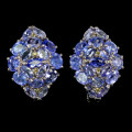 Natural Earth Mined Tanzanite and Sapphire Earrings Solid 945 Silver 14 ct White Gold, no Tarnish