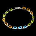 Natural 23.25 ct Peridot, Citrine and Topaz Bracelet, Solid 925 Silver 14 ct White Gold, 14.22 g