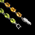 Natural 23.25 ct Peridot, Citrine and Topaz Bracelet, Solid 925 Silver 14 ct White Gold, 14.22 g