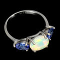 Gorgeous Solid Sterling Silver 1.10 ct Natural Opal and 1 ct Tanzanite Ring