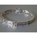 Heavy Solid Sterling Silver Bracelet with Stones - weight 18.1 g