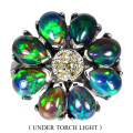 Exquisite Solid Sterling Silver 3 ct Natural Ethiopia Black Opal and Sapphire Ring - weight 8.51 g