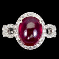 Gorgeous Solid Sterling Silver 6 ct Natural Top Blood Red Ruby Ring - weight 5.69 g