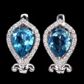 Dazzling 2.2 ct Natural London Blue Topaz Solid Sterling Silver Earrings - weight 4.29 g