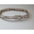 Heavy Solid Sterling Silver Bracelet with Stones - weight 18.1 g