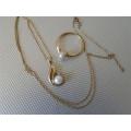 9 ct Gold Pearl Ring & Diamond and Pearl Necklace Set