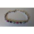 Sterling Bracelet with Natural Multi Gems - weight 17.4 g