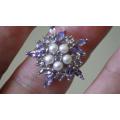 Dazzling Sterling Silver Tanzanite and Seed Pearl Ring - weight 5.3 g