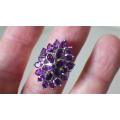 Spectacular Sterling Silver Amethyst Cluster Ring - weight 6.7 g