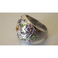 Awesome Sterling Silver Multi Gem Dome Ring - weight 8.5 g