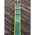 Seatbelt nato wrist watch strap green with neon yellow 20mm