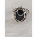 Antique vintage sterling silver ladies ring with black stone Size:P